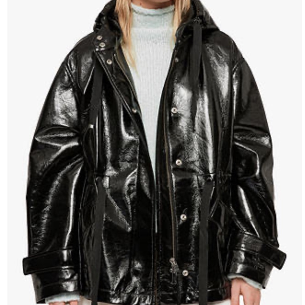Black shiny AllSaints jacket with hood